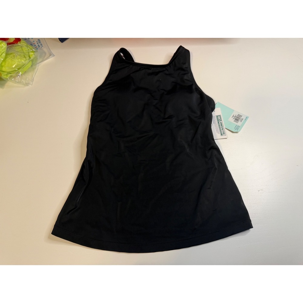 DSG Womens Skylar Top Pure Black Swim Tankini Racerback High Neck XS NEW